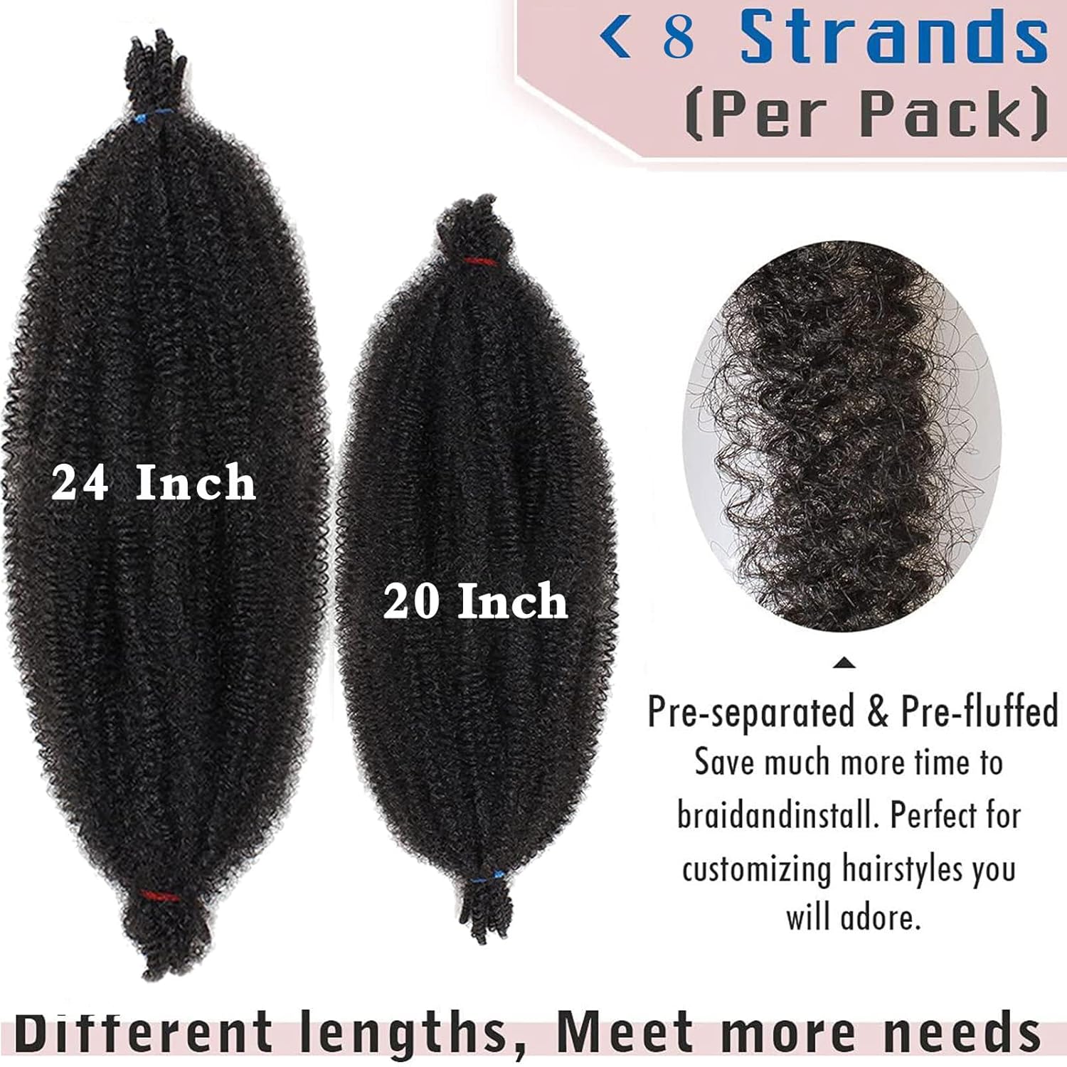 24 Inch Pre-Separated Afro Twist Hair Extensions 8 Packs Natural Black - Image 4