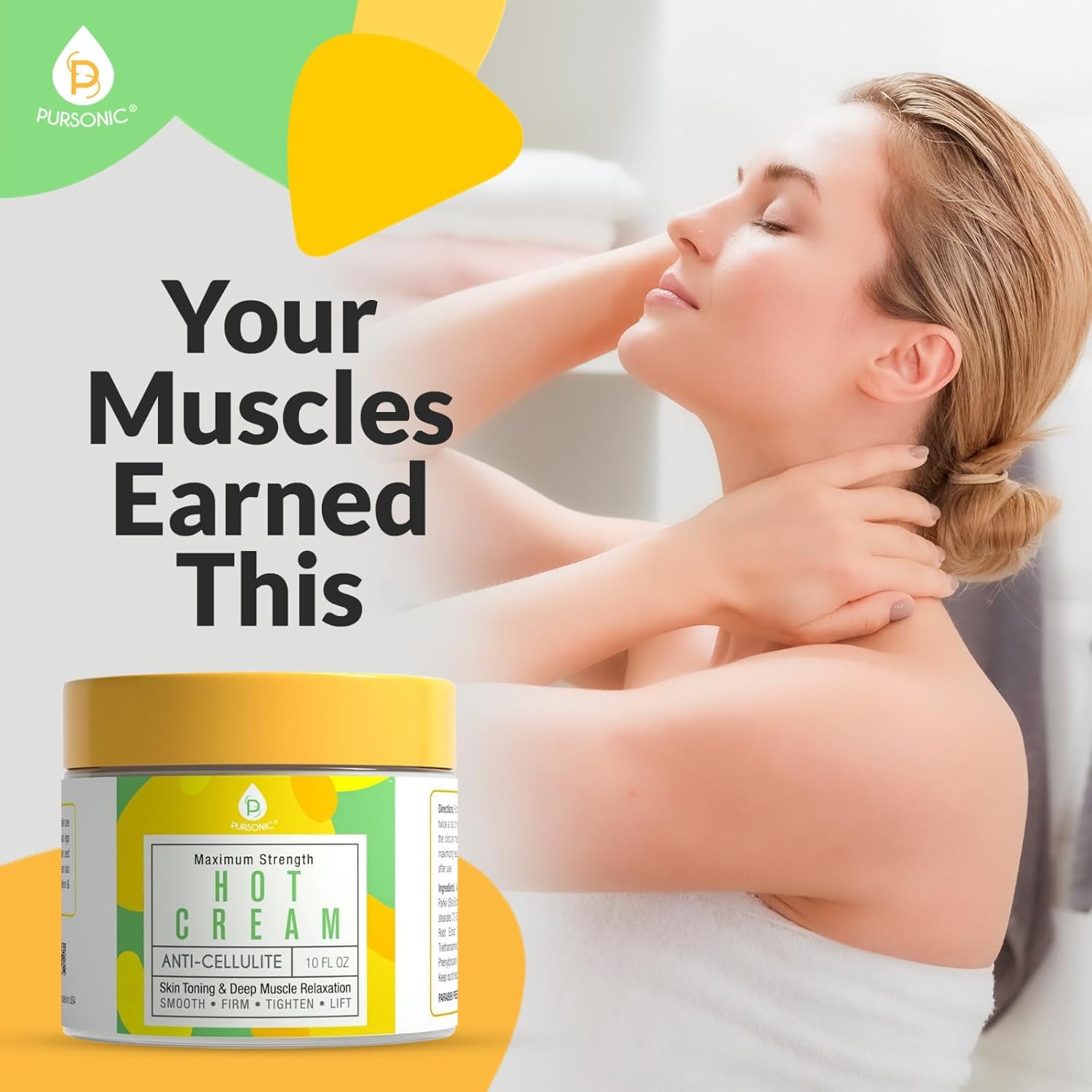 Pursonic Anti Cellulite Cream & Muscle Relaxation Hot Cream - Reduce Varicose Veins, Firm, Tighten & Improve Skin Texture - Hydrate with All-Natural Ingredients for Legs, Arms, Tummy, Butt & Thighs - Image 6