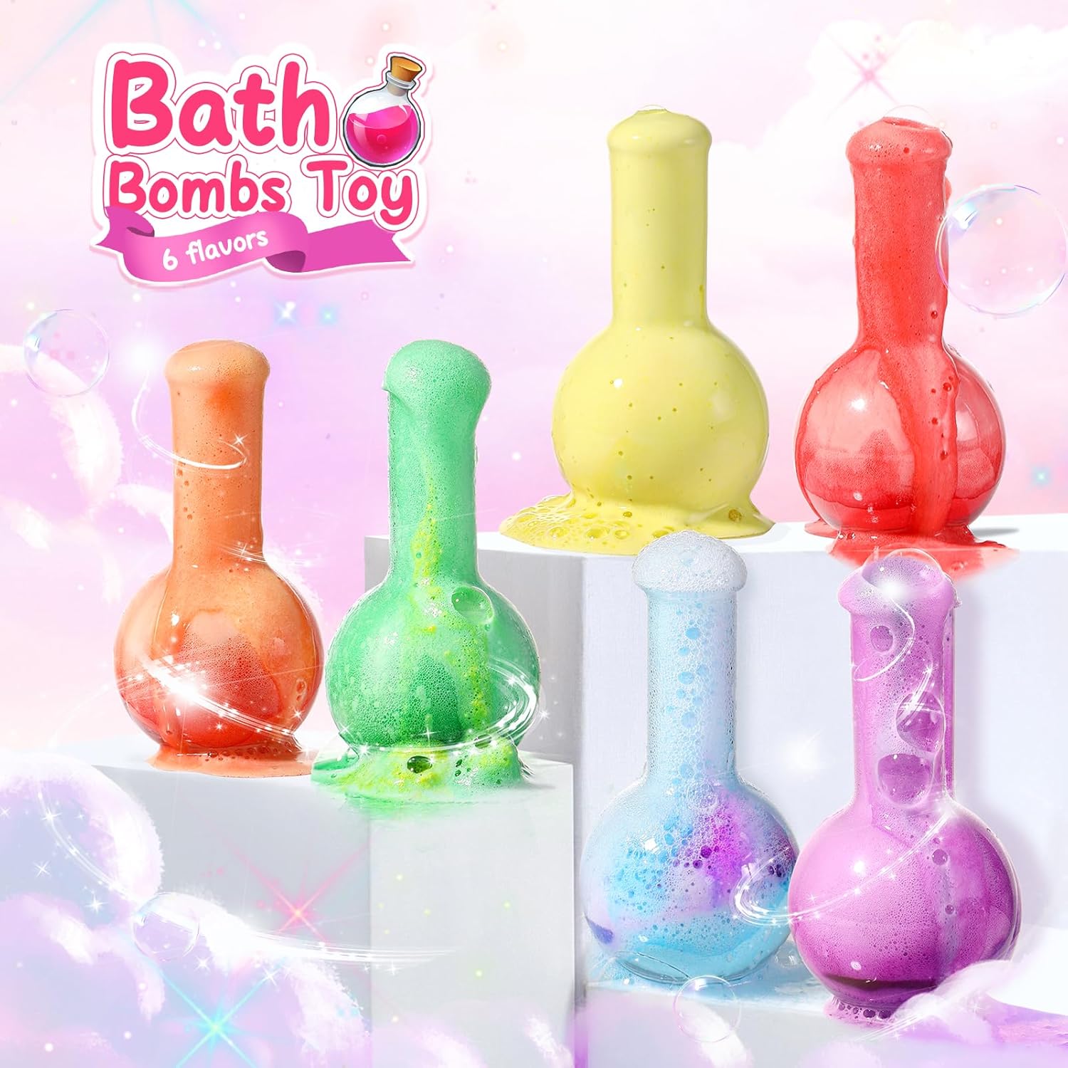 MeCids Magic Potion Bubble Bath Bombs for Kids 6 Pack - Safe Non-Toxic Toddler Bath Color Tablets for Ages 4-12 - Image 4
