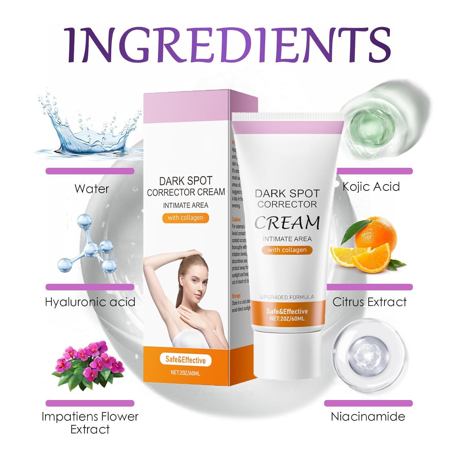 Intimate Skin Brightening Cream for Women Dark Spots Underarms Thighs Face 2.0 FL.Oz - Image 2