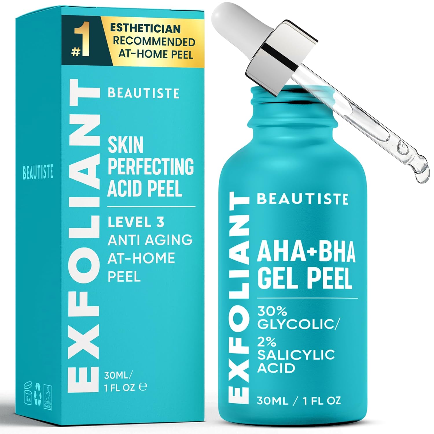 30 DAY MIRACLE AHA 30% + BHA 2% Peeling Solution - Clinical Strength Liquid Exfoliant for Dark Spots, Blackheads & Clogged Pores - Resurfacing Salicylic Acid Serum & Chemical Peel for Face