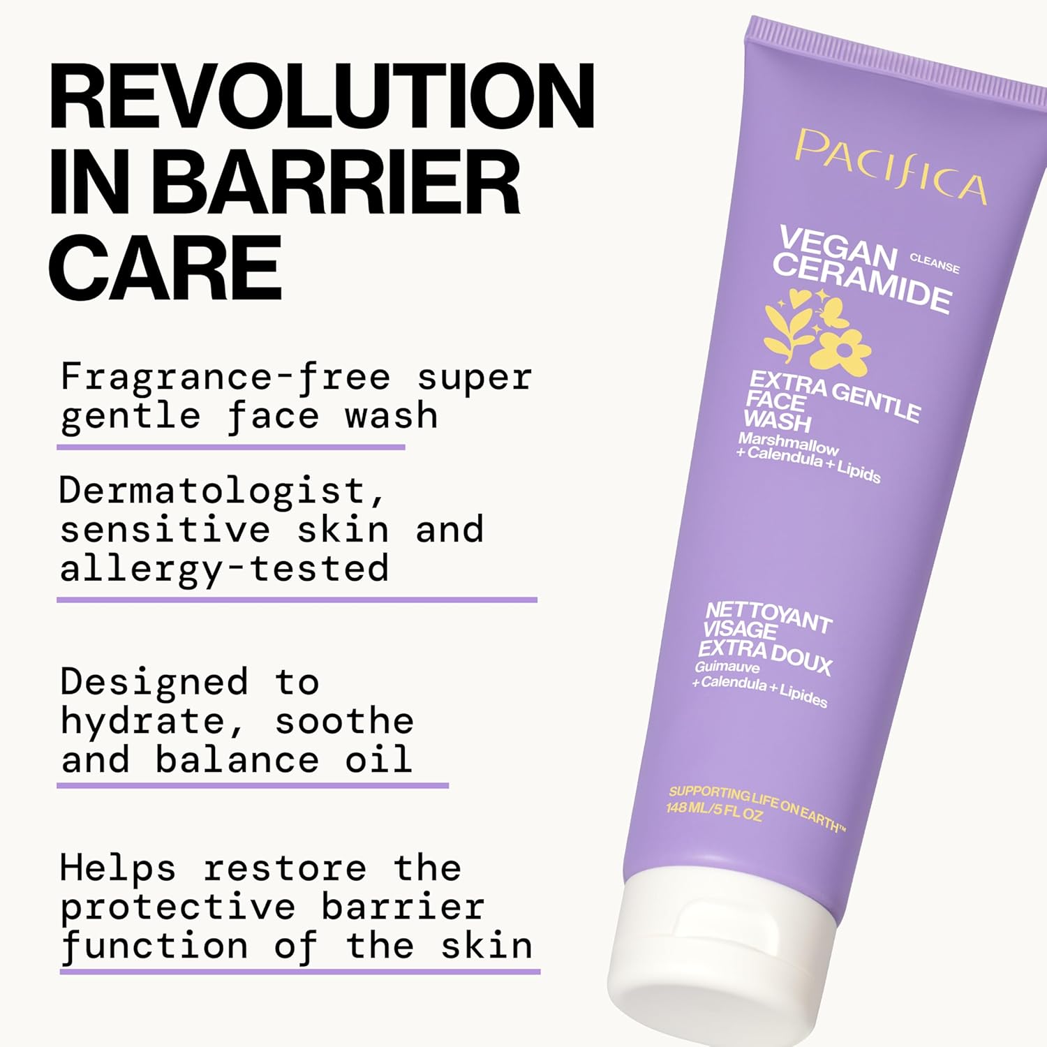 Pacifica Face Wash for Sensitive Skin Facial Cleanser Vegan Ceramide Barrier Repair Extra Gentle for Daily Fragrance Free for Sensitive Skin, Clean Beauty, Vegan & Cruelty-Free Dermatologist Tested - Image 2