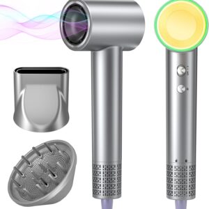 Hair Dryer, 150,000 RPM Brushless Motor, Ultra-Fast Drying with 3 Heat Settings & LED Lights, Negative Ion Technology, Quiet Lightweight Blow Dryer with Diffuser & Nozzle for Home, Salon, Travel Use