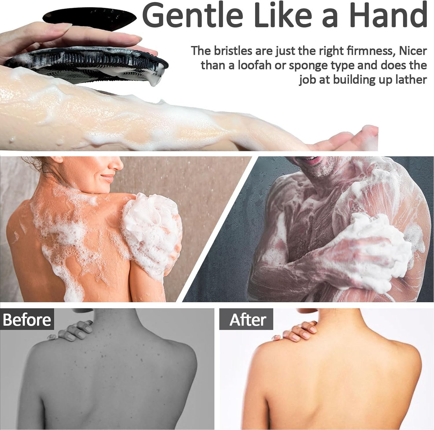 Soft Silicone Body Scrubber, Gentle Like a Hand Exfoliating Your Skin and Build Up Lather Easily, Back Large Suction Cup Easy to Store, Long-Lasting & Deep Clean (Black) - Image 6