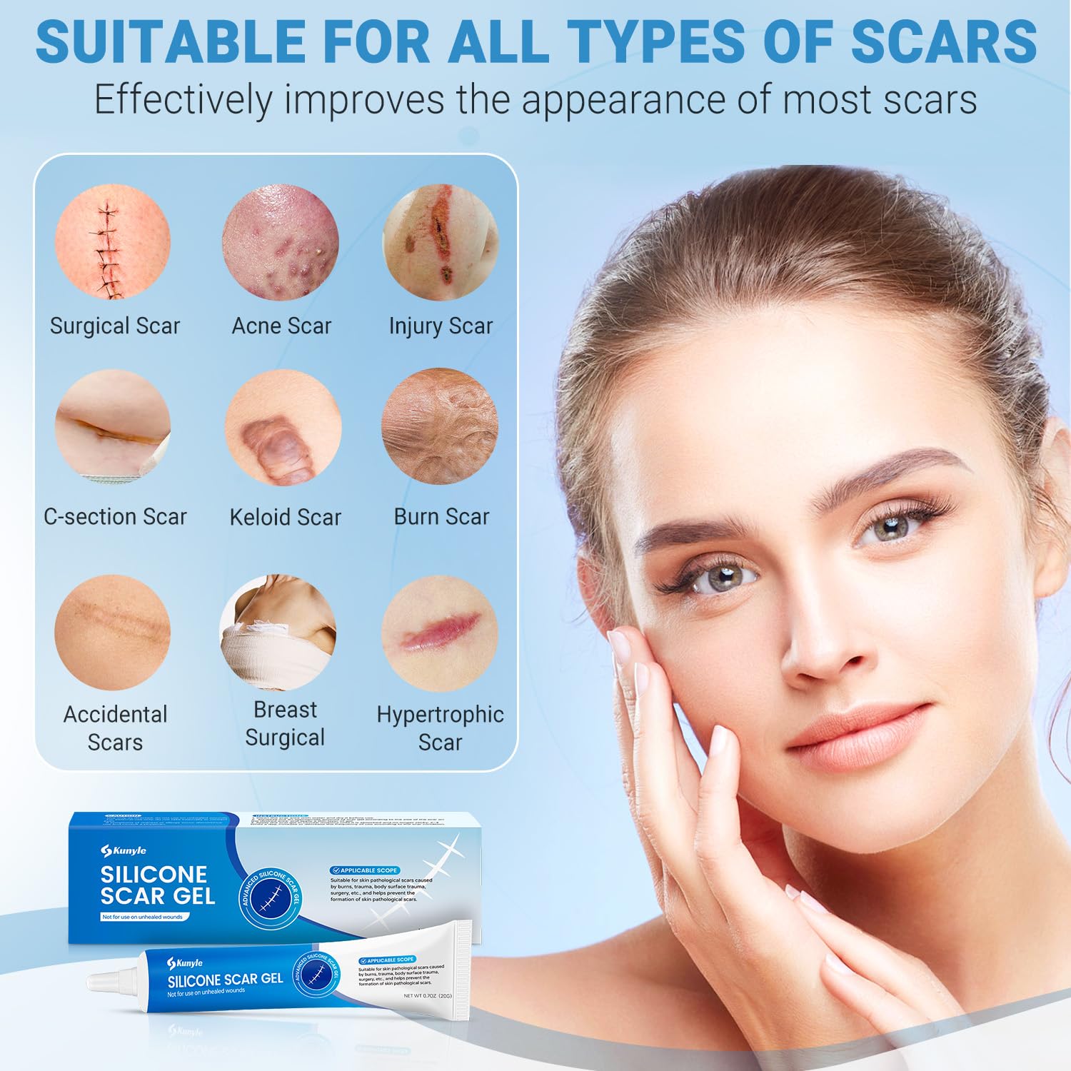 Silicone Scar Gel, Scar Cream, Advanced Scar Gel for Surgical Scars, Stretch Marks, Keloid Bump Removal, Old and New Scars 0.70oz (20g) - Image 4