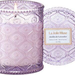 LA JOLIE MUSE Lavender Lilac Candle, Mothers Day Candles Gifts for Women, Jardin de Lavender Scented Candle, Aromatherapy Coconut Candles for Home Scented, 6 Oz 40 Hour Burn Time