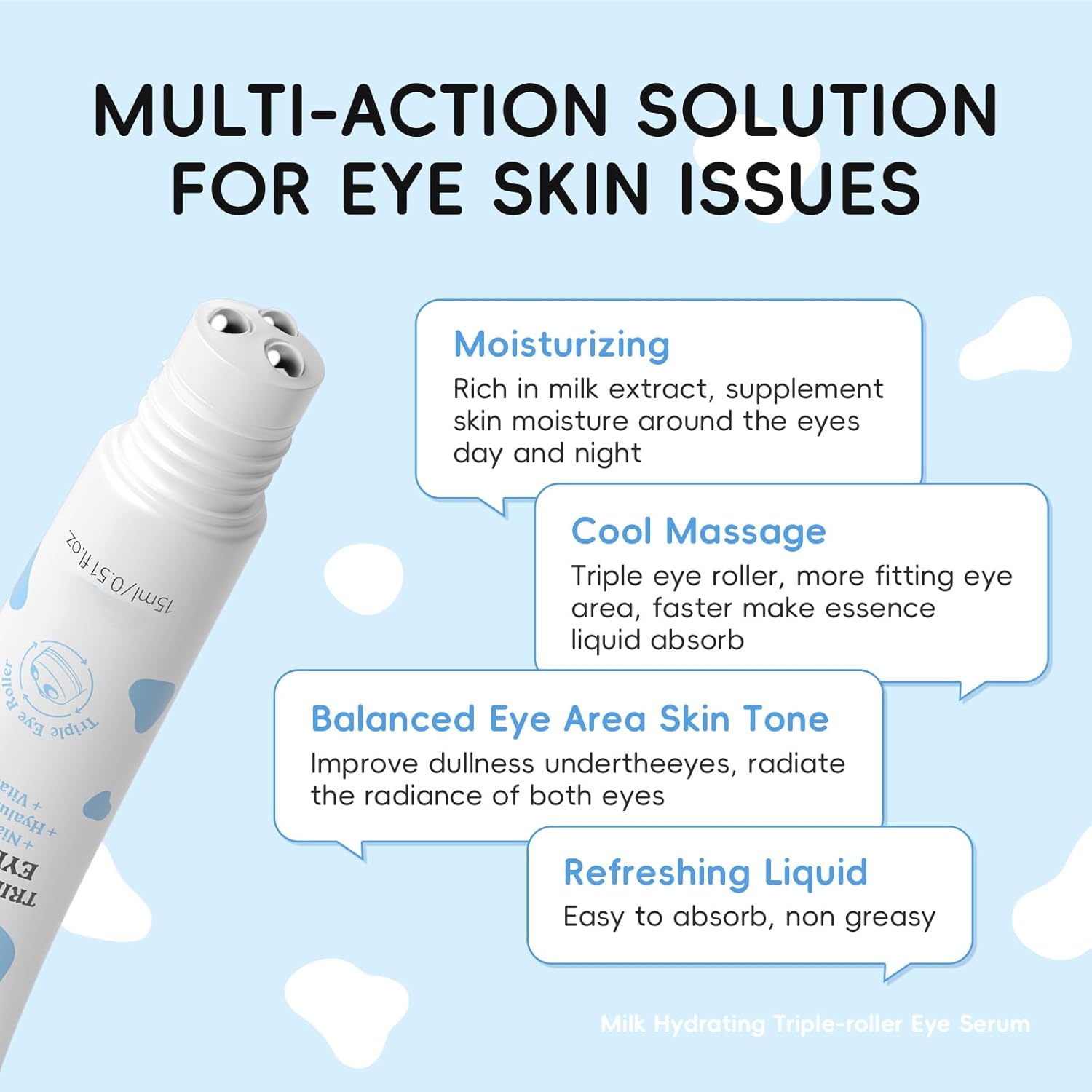 ARAKY Milk Eye Cream for Dark Circles and Puffiness, Hydrating Triple-roller Eye Serum, Improve Skin Elasticity, Intense Moisturizing Dullness, Dryness, Reduce Fine Lines, Skin Care Cream 0.51 oz - Image 2