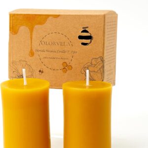 2x3 Inch Natural Beeswax Pillar Candles -100% Pure Beeswax Candles 2 Pack-40 Hour Burn Time,Unscented Bees Wax Candles for Home Decor,Prayer,Christmas,Party