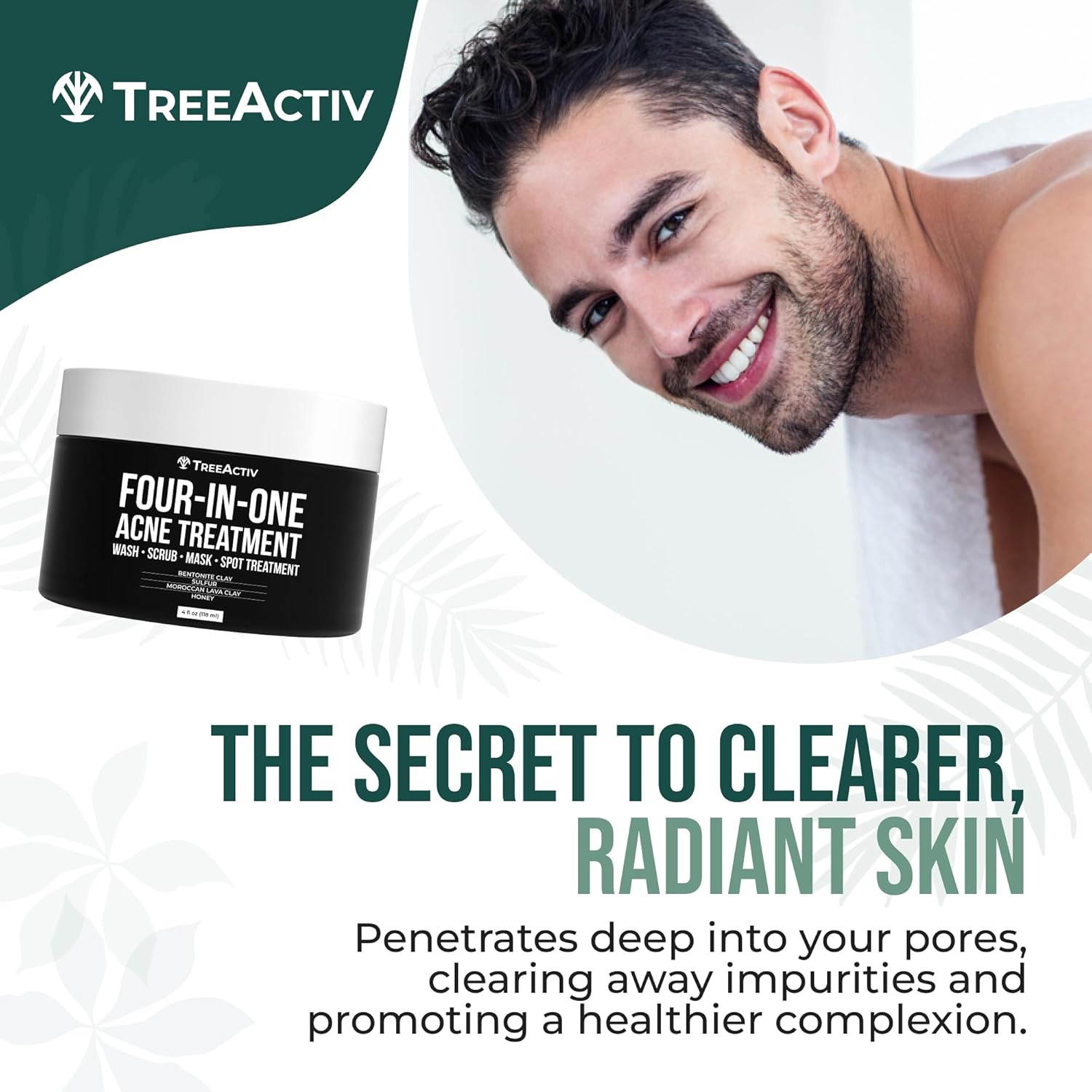 TreeActiv Four-in-One Acne Treatment | Wash, Scrub, Mask, and Spot Treatment | Heals Rosacea | Exfoliating Sugar | Face or Body | Natural Sulfur Clear Skin Cleanser | Bentonite (4 Ounce) - Image 3