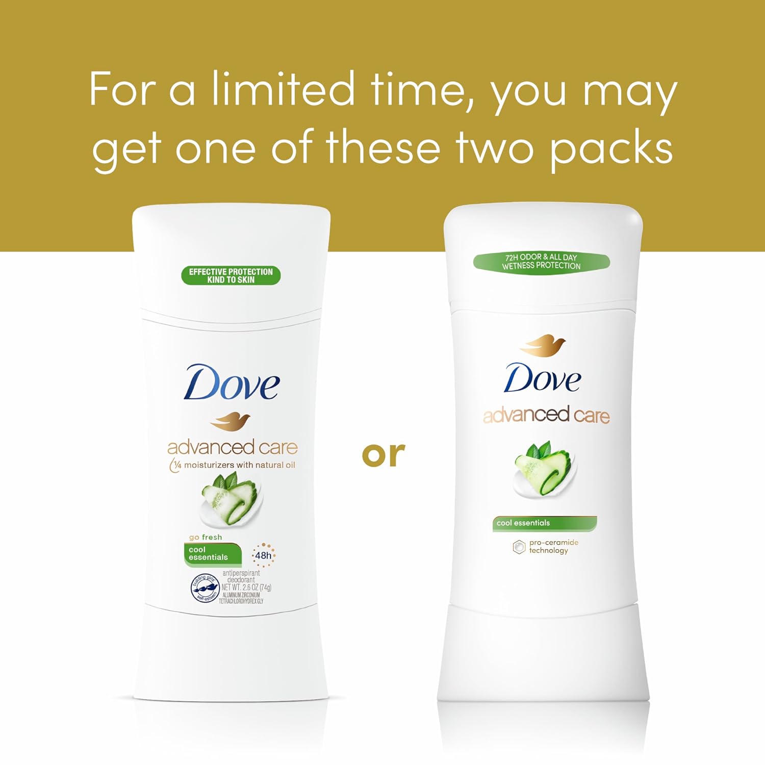 Dove Advanced Care Antiperspirant Deodorant Stick Cool Essentials 4 ct for helping your skin barrier repair after shaving 72 hour odor control and sweat protection with Pro Ceramide Technology 2.6 oz - Image 5