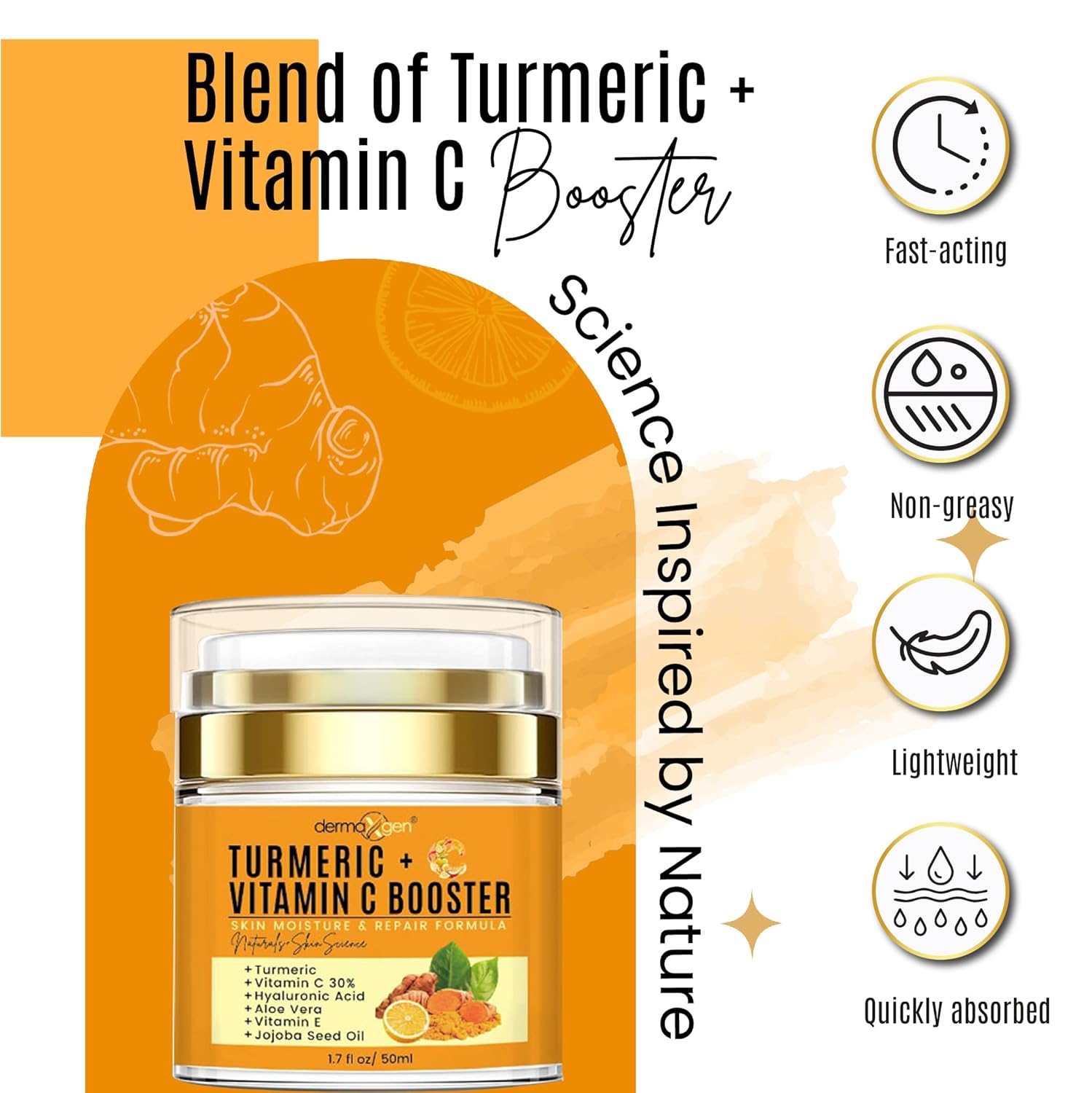 Turmeric Vitamin C Face Cream 1.7 oz Dark Spot Corrector Hydrating Formula - Image 4