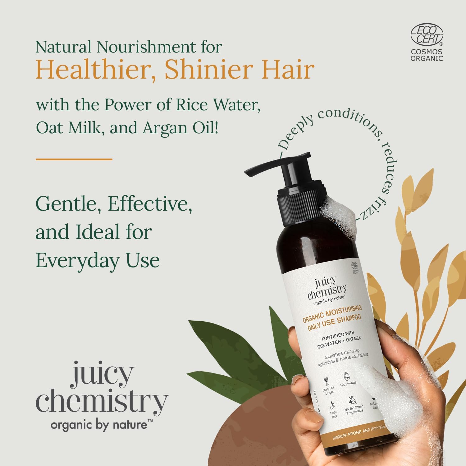 Juicy Chemistry 200ml Dry Hair Moisturising Shampoo Rice Water Oat Milk Vegan Cruelty-Free - Image 3