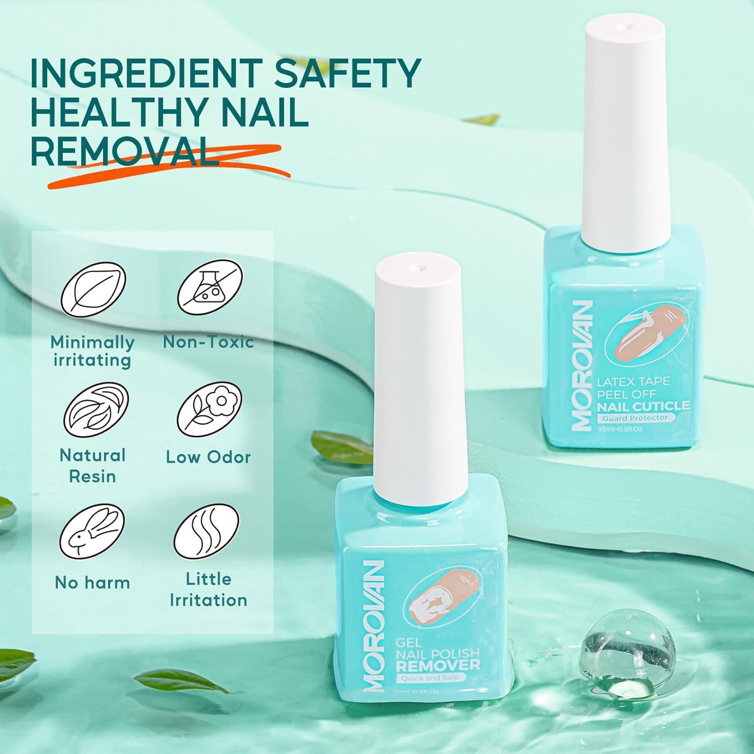 Morovan 3-5 Minute Gel Nail Polish Remover Kit with Liquid Latex Tape and Cuticle Pusher - Image 2