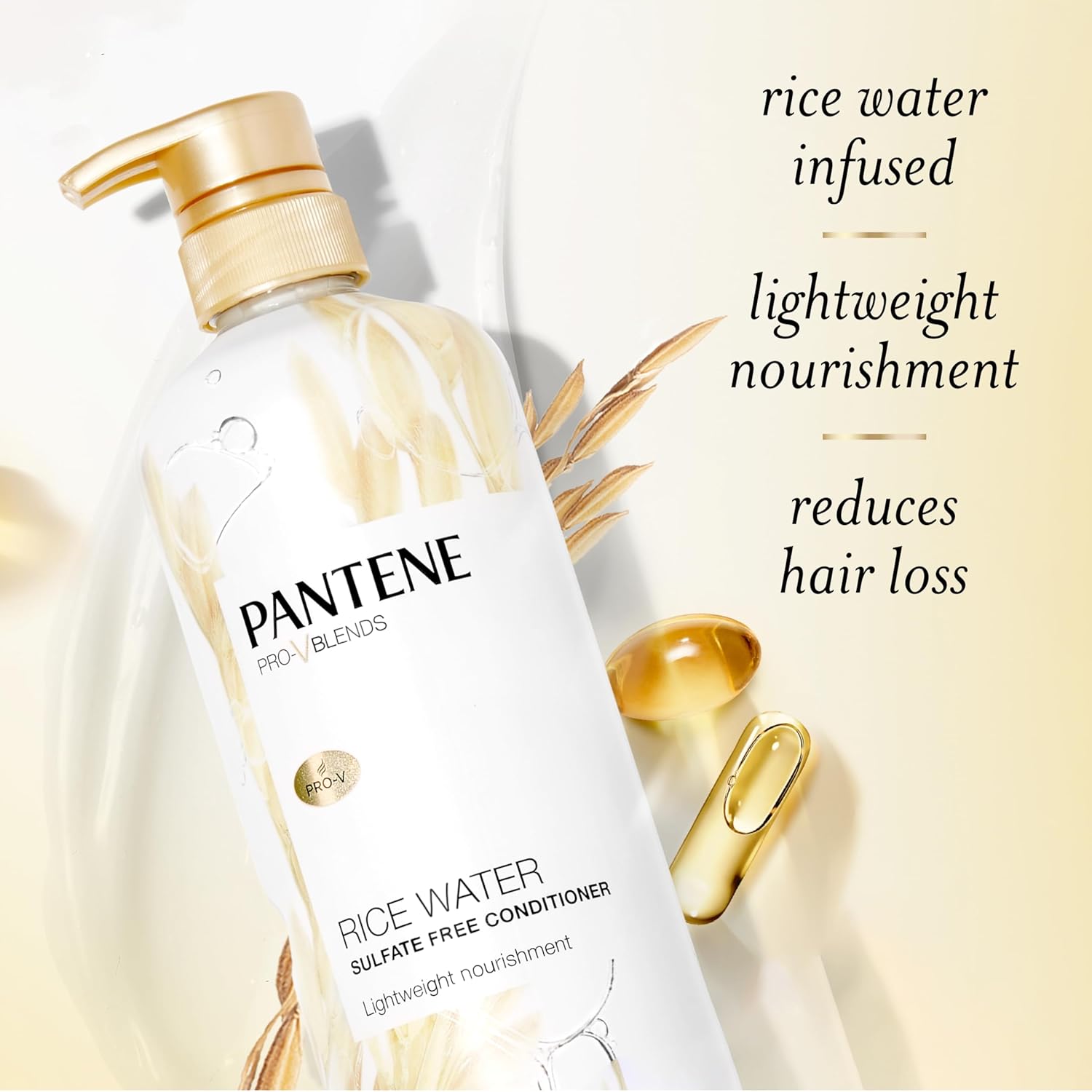 Pantene Conditioner, with Rice Water, Protects Natural Hair Growth, Volumizing, for Women, Nutrient Infused with Vitamin B5, Pro-V Blends, 30.0 oz - Image 5
