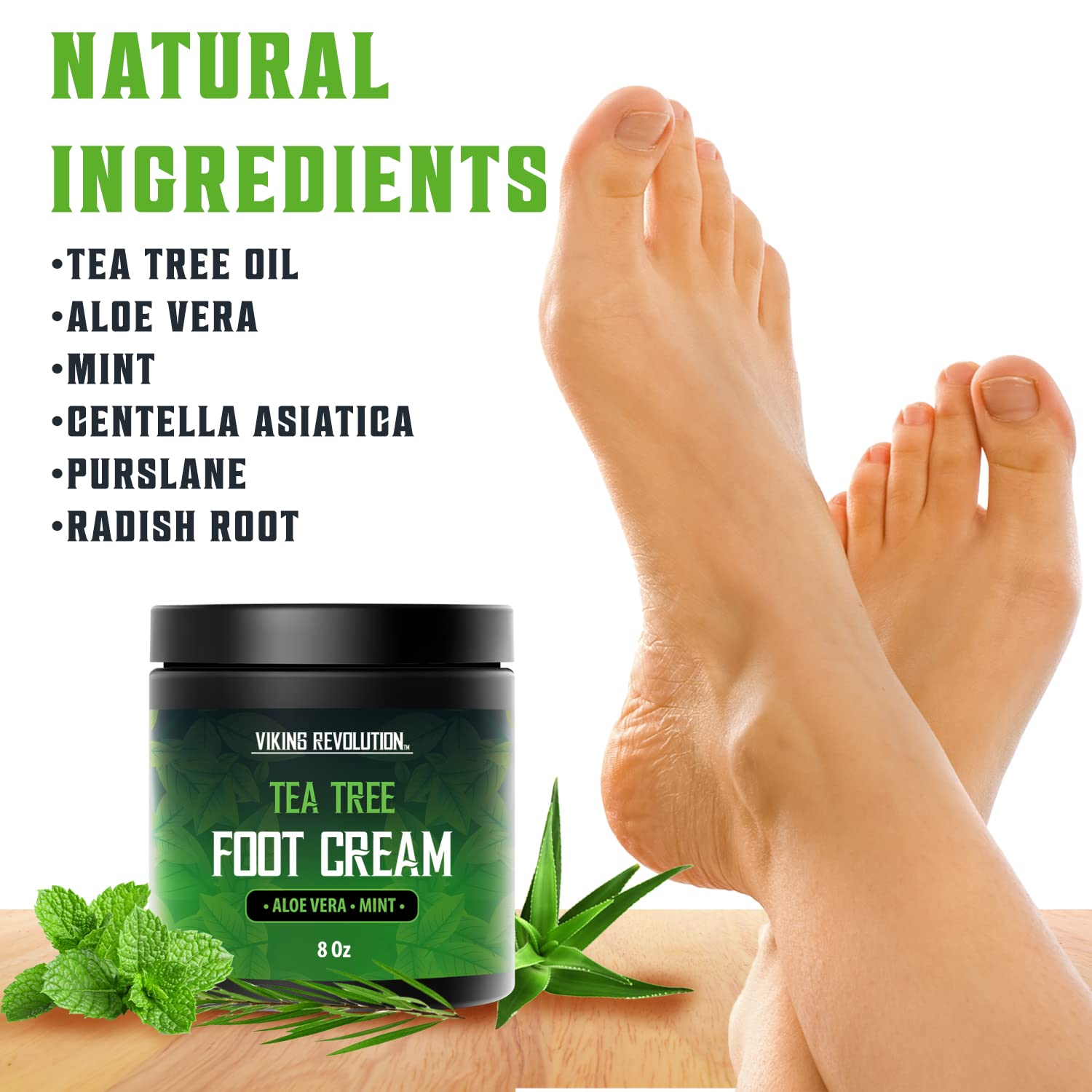 Viking Revolution Tea Tree Foot Cream Dry Cracked Heels 8oz Aloe Vera Mint Repair - Image 2