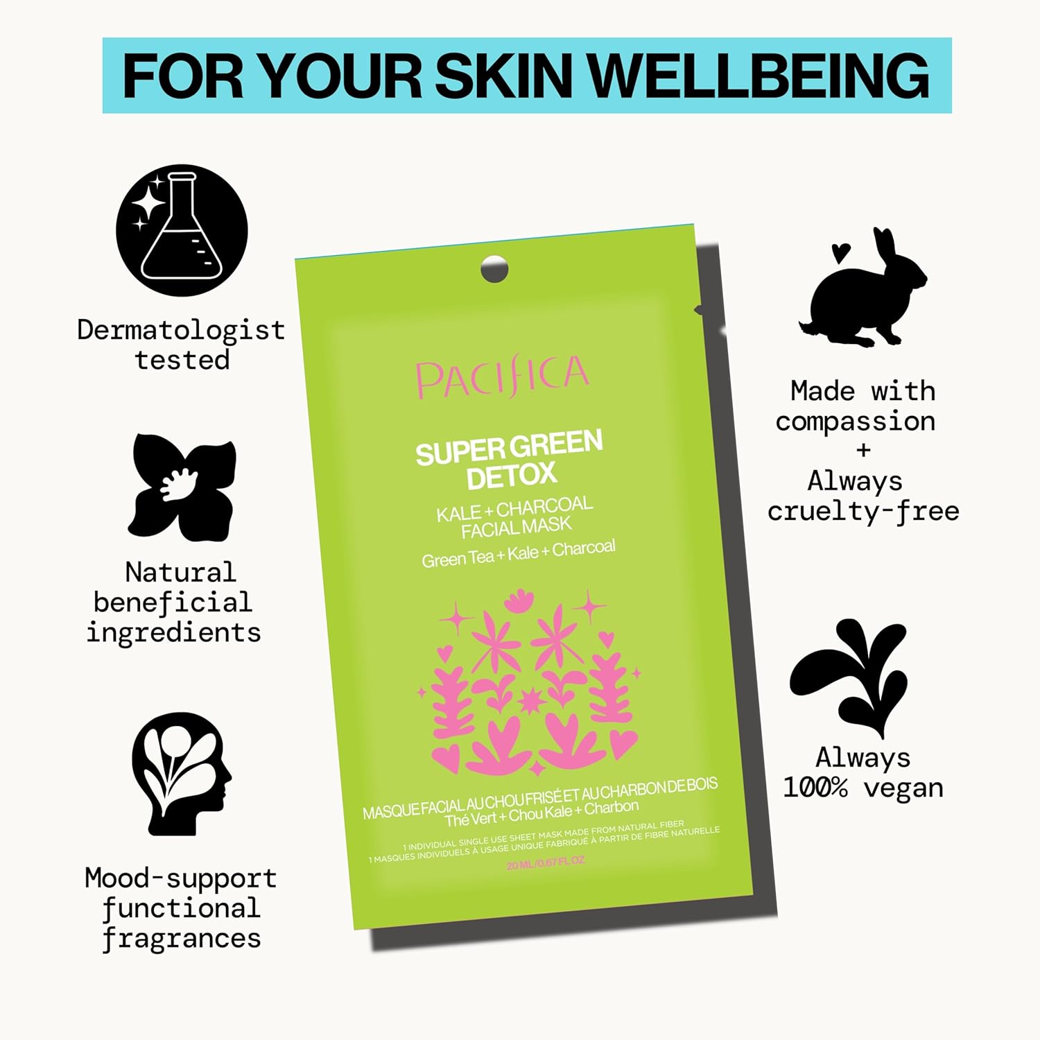 Pacifica Super Green Detox 6 oz Sheet Mask Charcoal Kale Clay for Oily Skin - Image 6