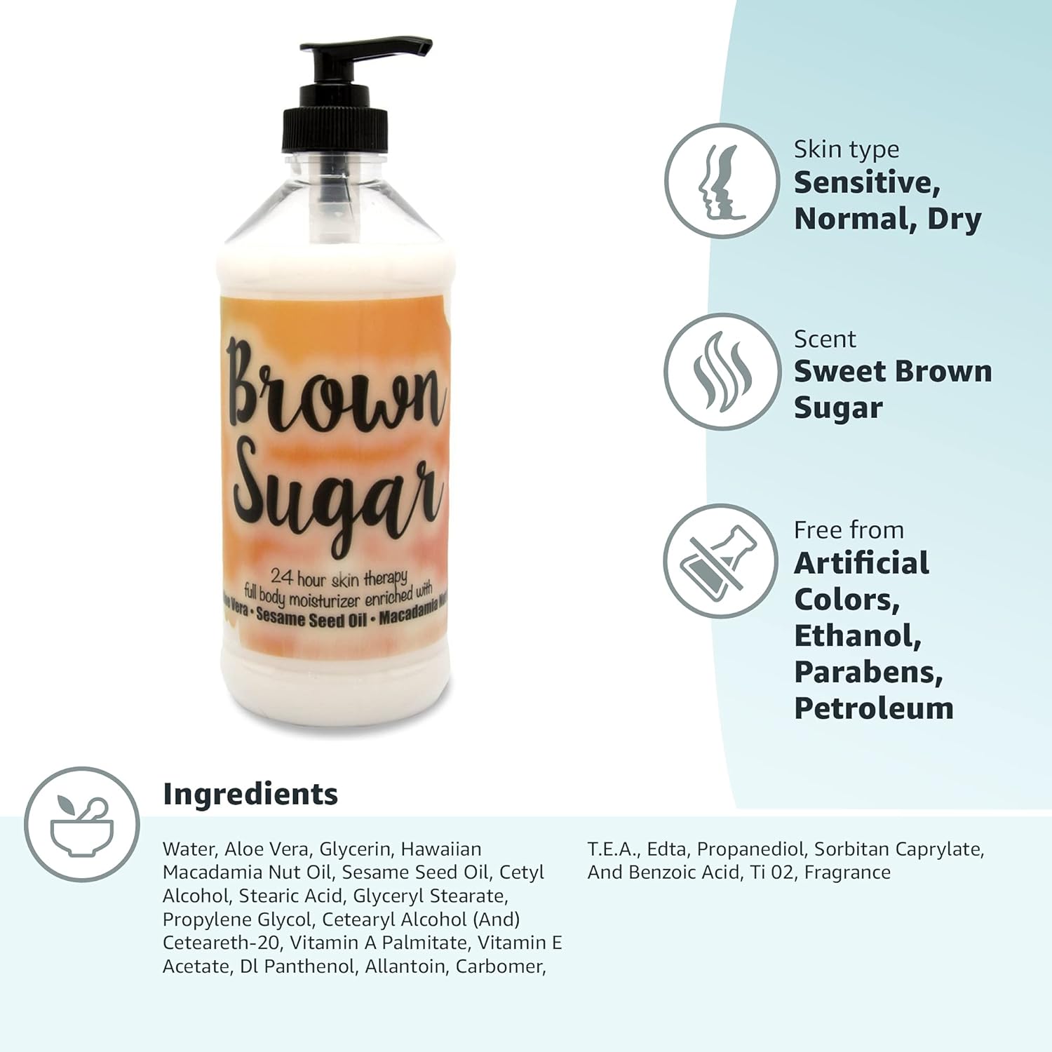 The Lotion Company 24 Hour Skin Therapy Lotion, Brown Sugar Gourmand Scent, Full Body Moisturizer with Aloe Vera, Paraben Free, Non-Greasy, Made in USA, 16 oz - Image 8