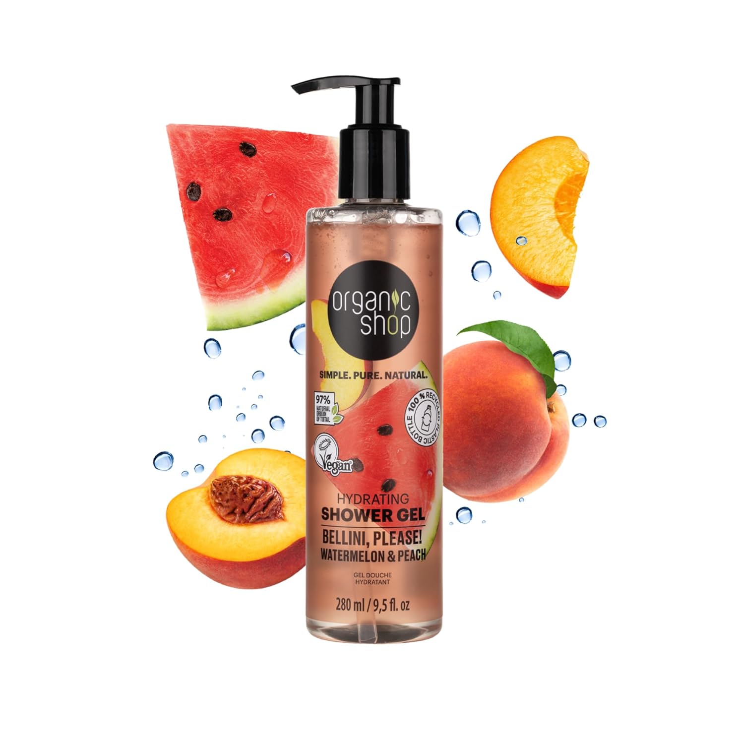 Watermelon & Peach Body Wash, Skin Hydrating Shower Gel, 100% Vegan & Organic, Deep Moisturizing Skin Cleanser, Nourishing Body Wash. 9.5 Fl Oz - Image 2
