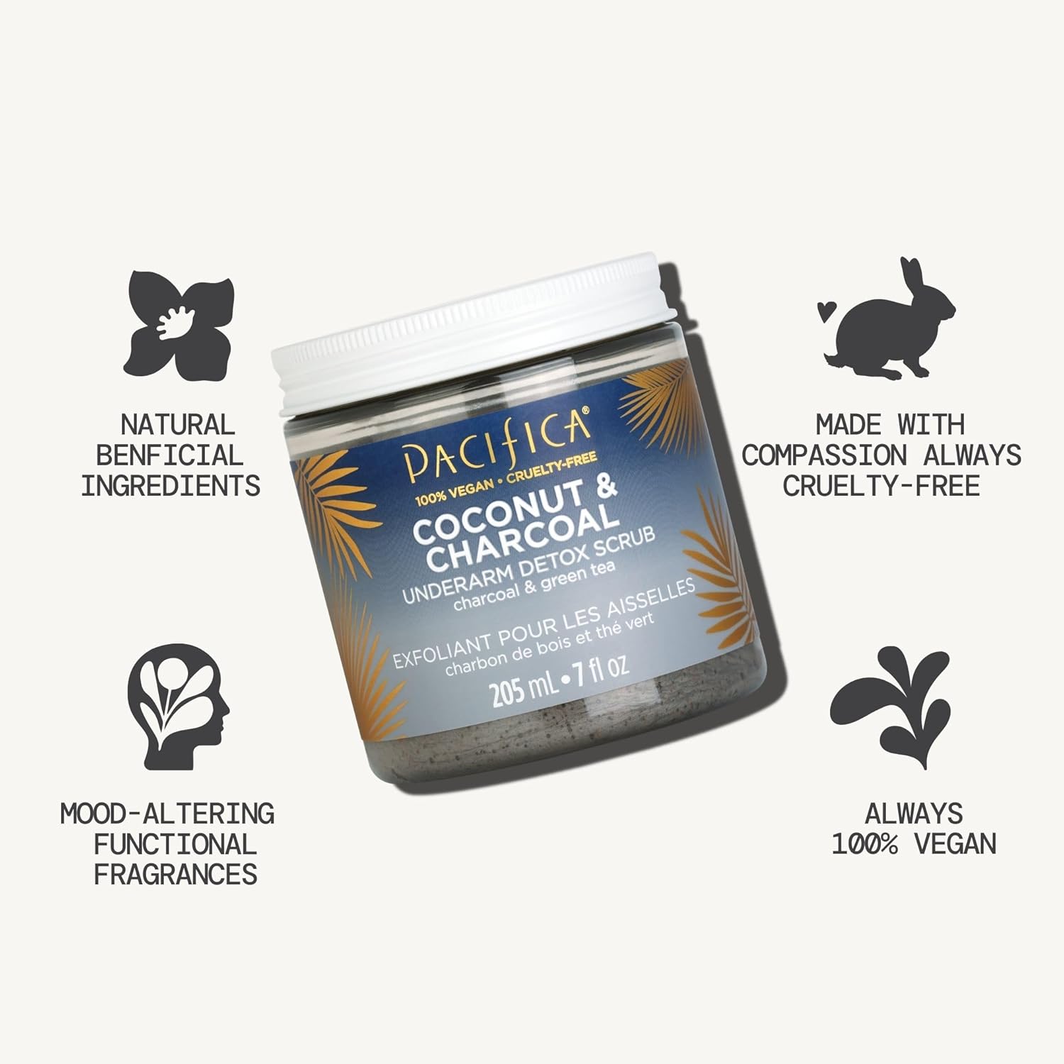 Pacifica Underarm Body Scrub - Armpit Detox Coconut & Charcoal Deodorant– Exfoliating & Nourishing for Natural Deodorant Users – Aluminum-Free & Safe for Sensitive Skin, Vegan & Cruelty-Free, 7 fl oz - Image 7