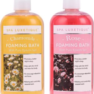 Bubble Bath, Spa Luxetique Foaming Bath for Women with Pure Epsom Salt, Bath Sets Rose and Chamomile Scent, Moisturizing and Relaxing Spa Gifts for Mom, 33.2 Oz (2 Pack)