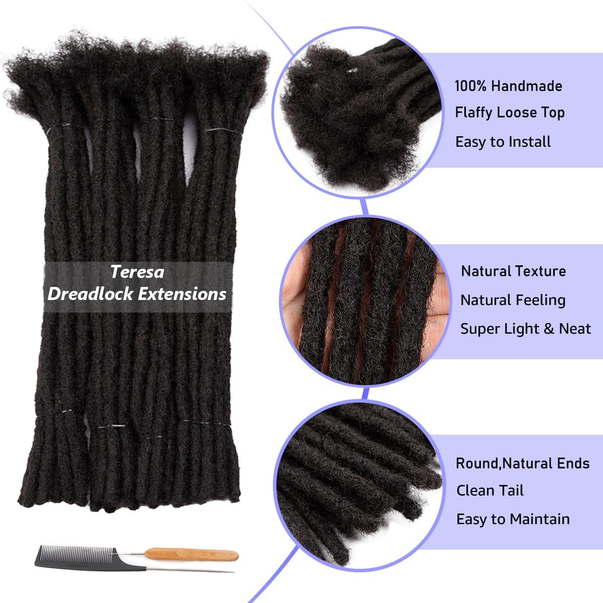 Teresa 100% Human Hair Dreadlock Extensions 10-100 Strands 6-18 Inch Handmade - Image 3