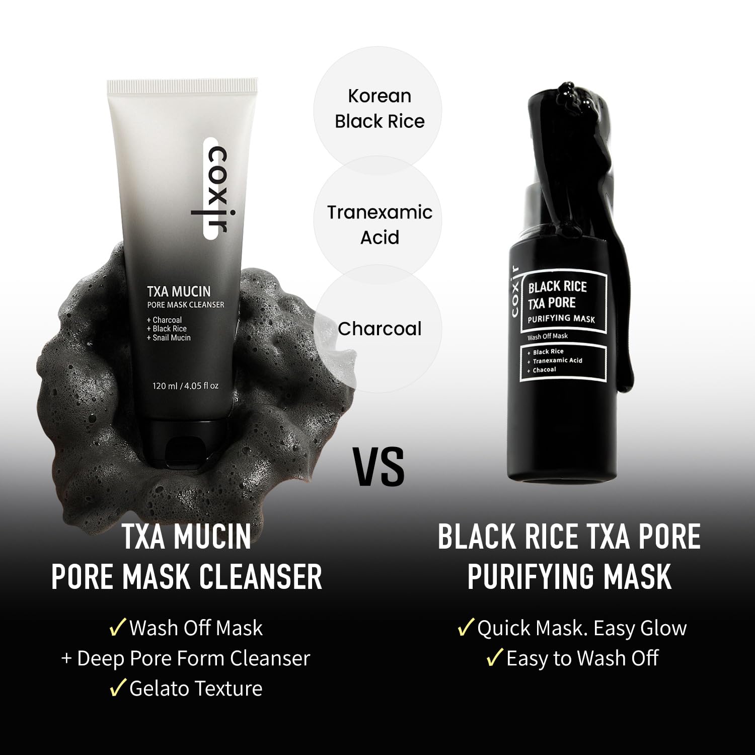Coxir TXA Mucin Pore Mask Cleanser Foam Wash Charcoal Tranexamic Acid 120ml New - Image 7