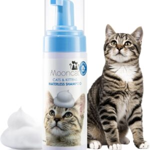 Mooncat Waterless Cat Shampoo for Gentle and Effective Pet Grooming - All Natural Ingredients for Sensitive Skin, Licking Safe Dry Shampoo for Cats, Easy No-Rinse Formula - 5 oz (Bottle)