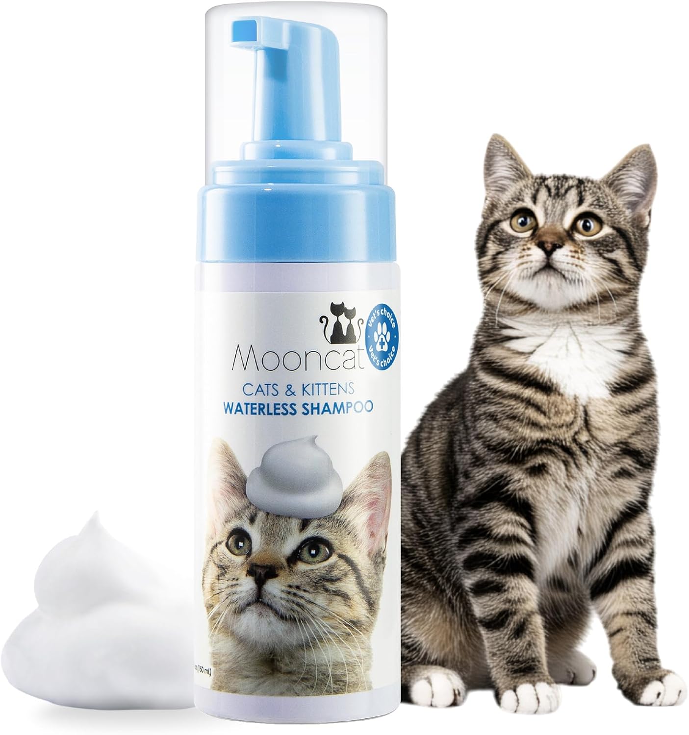 Mooncat Waterless Cat Shampoo for Gentle and Effective Pet Grooming - All Natural Ingredients for Sensitive Skin, Licking Safe Dry Shampoo for Cats, Easy No-Rinse Formula - 5 oz (Bottle)