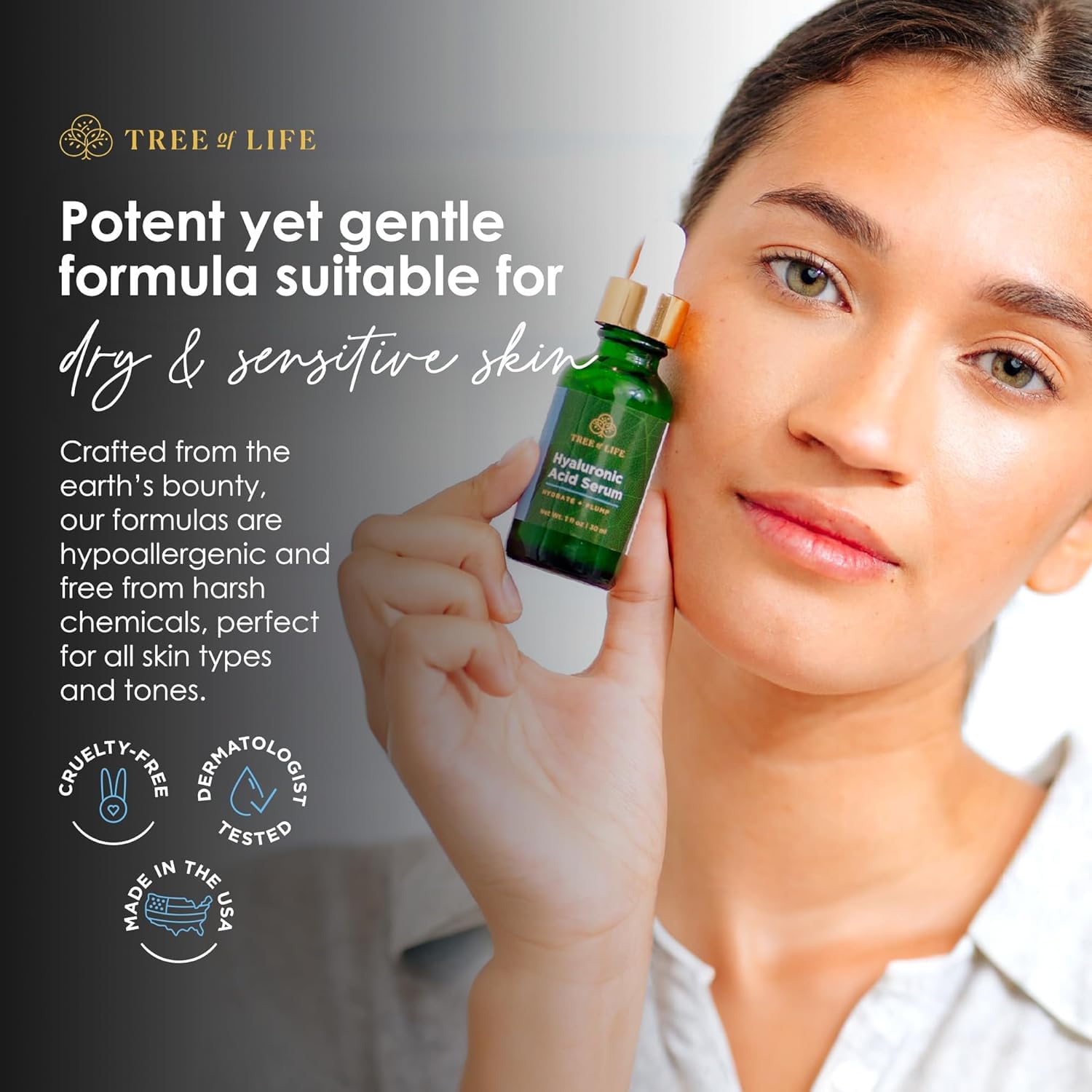 Tree of Life Beauty 2 Fl Oz Hyaluronic Acid Serum for Dark Spots and Dry Skin - Image 4
