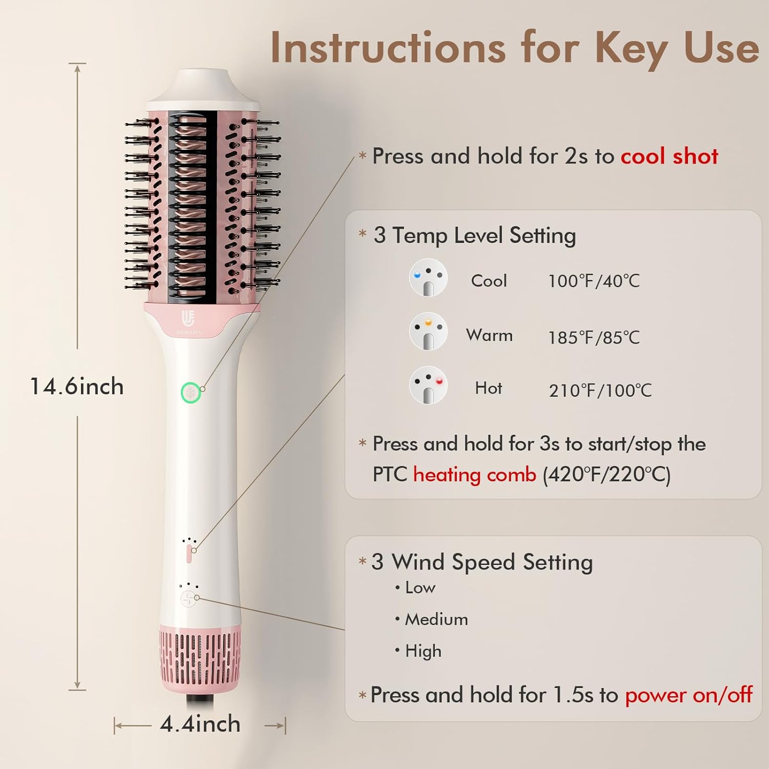 Ionic Ceramic 2-in-1 Blow Dryer and Hair Straightener Brush, Adjustable Heat, White - Image 6