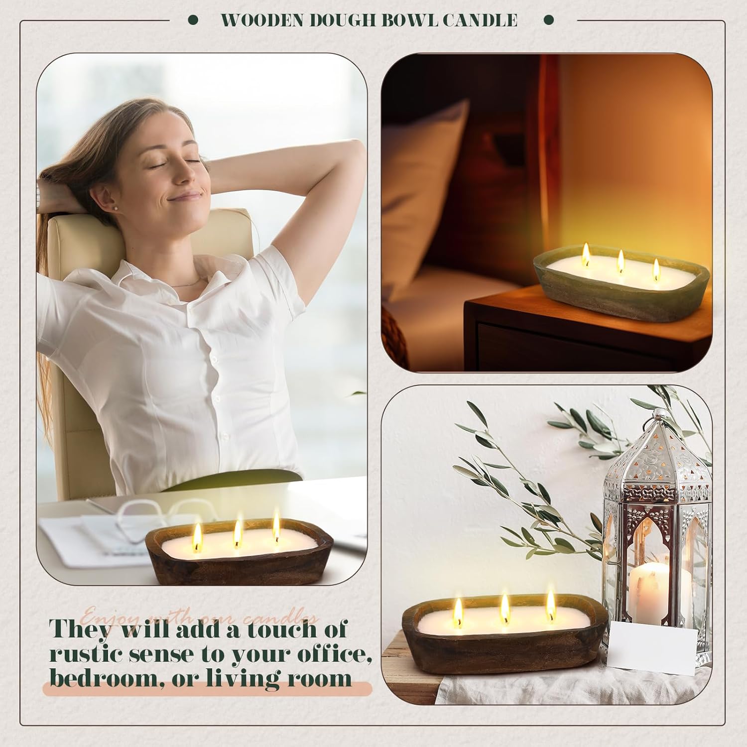 2 Pack Wood Dough Bowl Candle 10 Inch Vanilla Candle Decorative with Wick Scented Candles Soy Gifts for Men Women Farmhouse Table Centerpiece Home(10 Inch,Vanilla) - Image 5