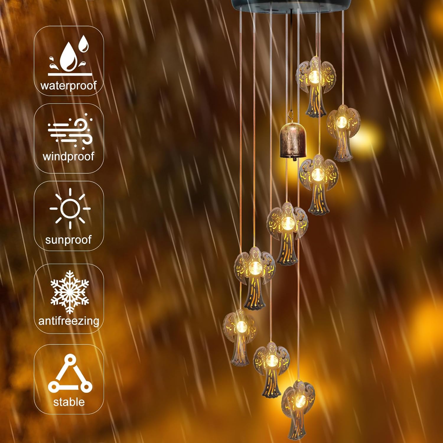 Solar Angel Wind Chimes Outdoor,Solar 8 LED Angel Wind Chimes for Outside,Hanging Lights Warm LED,Outdoor Angel Decor,Angel Gifts for Wife Mother Grandmom Christmas - Image 3
