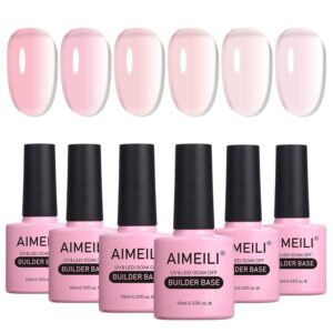 AIMEILI Nude Pink Builder Base Gel for Nails, Hema Free, Cruelty Free, Vegan, No Need Slip Solution, Soak Off Gel Nail Polish 6pcs X 10ml - Kit Set 37