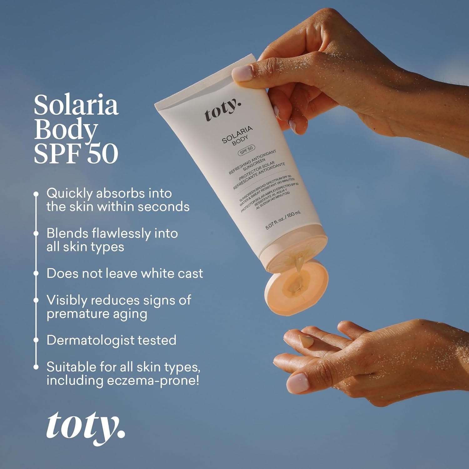 Toty by Sofia Vergara - Solaria Body SPF 50 Refreshing Antioxidant Sunscreen - UVA/UVB Protection - Weightless Body SPF for All Skin Types - Water & Sweat Resistant - 5.07 fl oz - Image 7