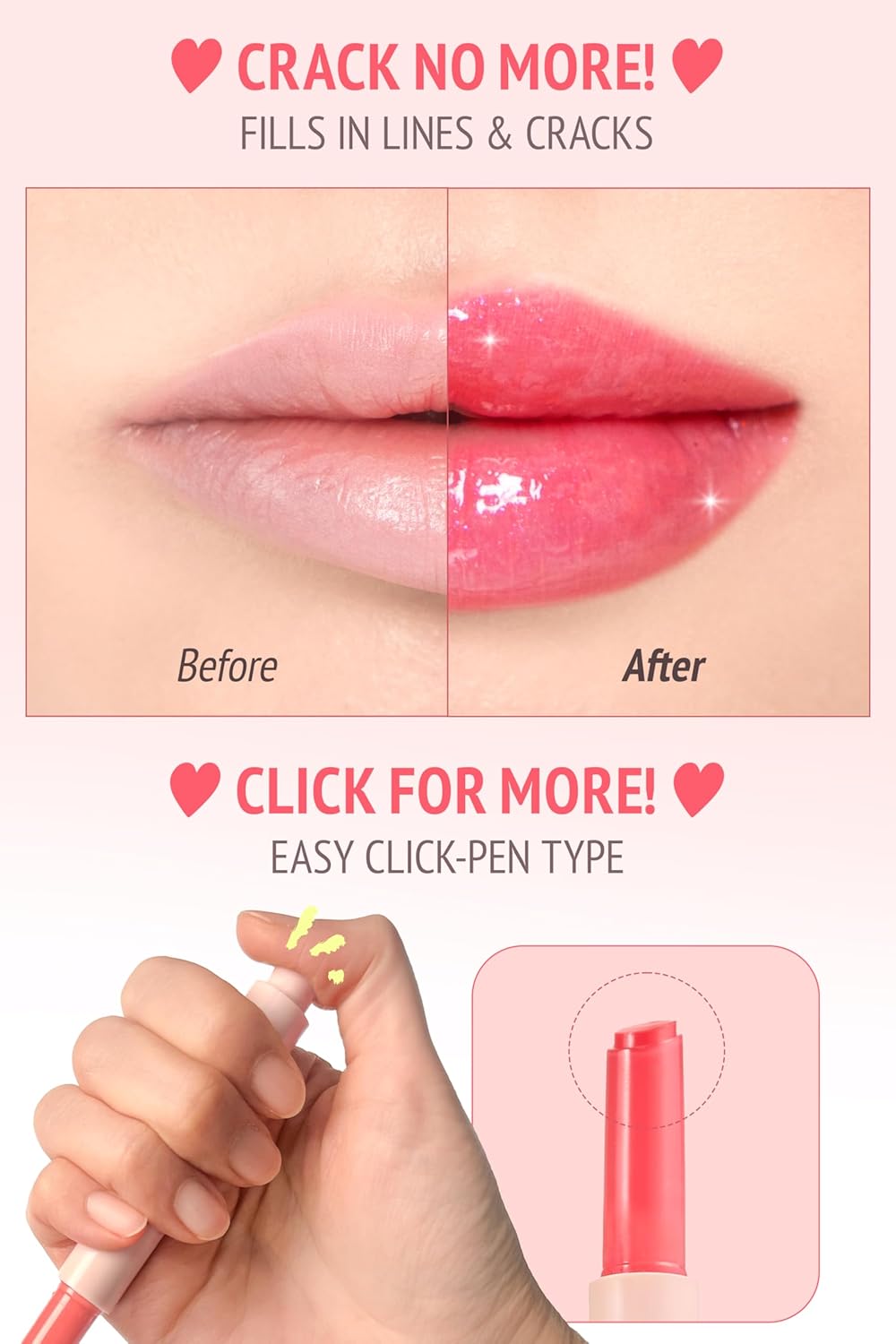 Self Beauty Vegan Korean Lip Balm Moisturizing Care - Collagen Lip Glass Hydrating, Hyaluronic Lip Gloss Repair - 0.06 oz (#2 Shy Pink) - Image 5