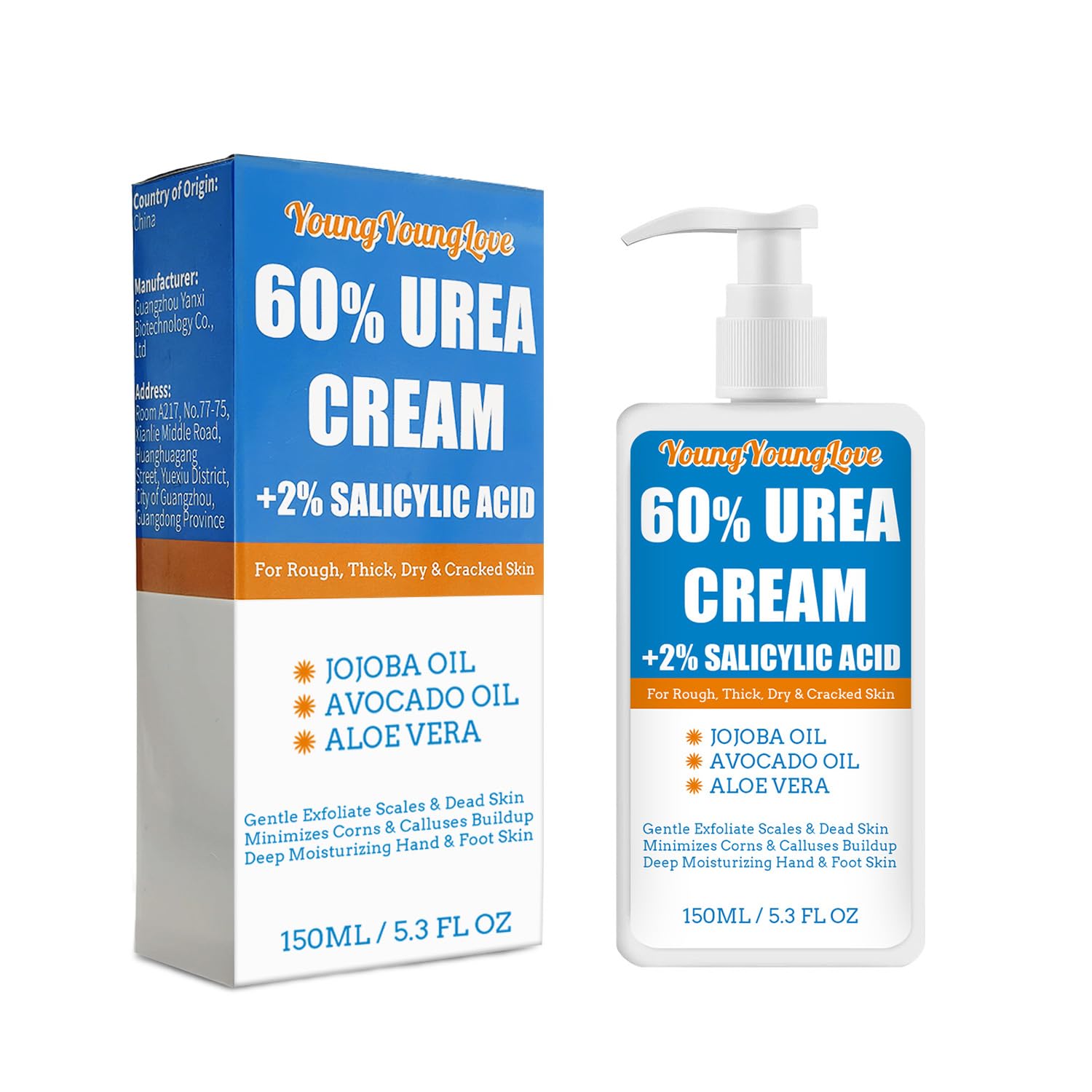 Urea 60% + 2% Salicylic Acid Foot Cream - Lotion For Dry Cracked Hands Elbows Knees Heels Feet, Moisturizing Nourishing Exfoliating Dead Skin, Smoothing Skin for Women Men, 5.3 oz