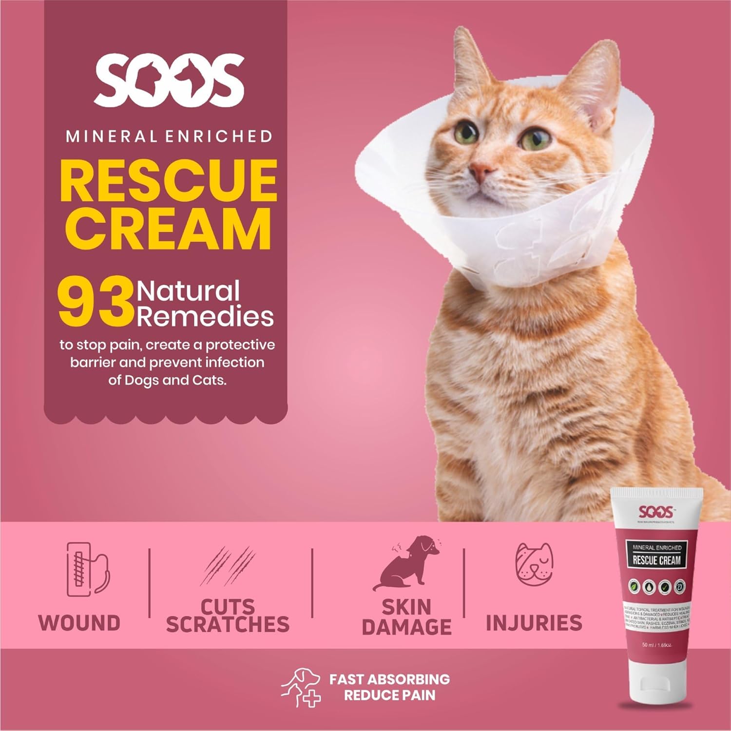 Soos Pets Pet Rescue Cream for Dogs and Cats | Natural Dead Sea Mineral Enriched | Fast Absorbing Reduce Pain | Topical Treatment of Injuries Cuts Sores Wounds Scratches Damaged Skin - 50ml - Image 7