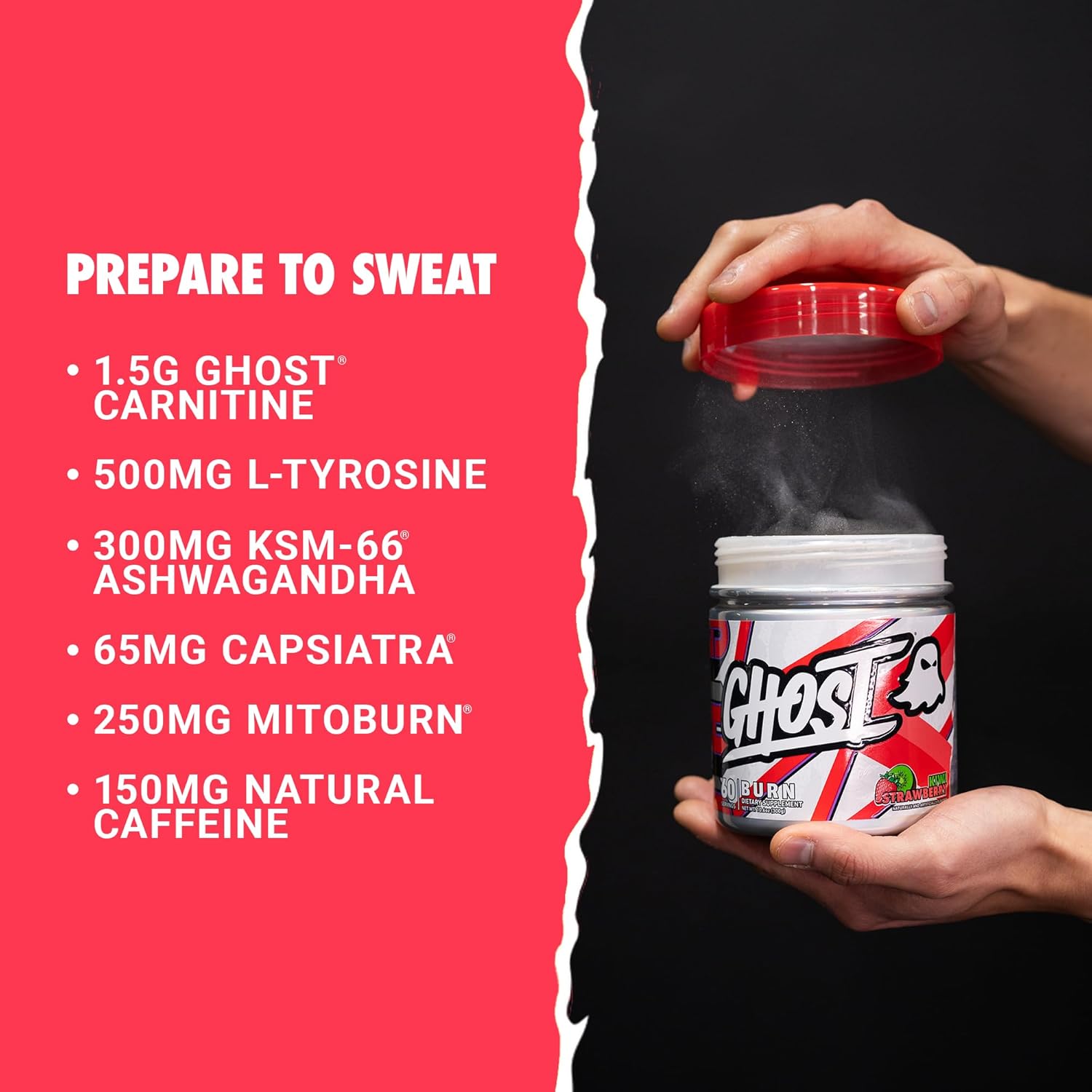 GHOST Burn Weight Management Powder, Kiwi Strawberry (60 Servings) - Metabolism & Energy Support Supplement for Men & Women - Natural Caffeine, L-Carnitine & L-Tyrosine - Soy & Sugar-Free, Vegan - Image 3