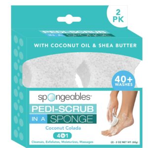 Spongables Pedi Scrub Foot Exfoliating 20+ Wash Sponge, Coconut Colada, 2 Count