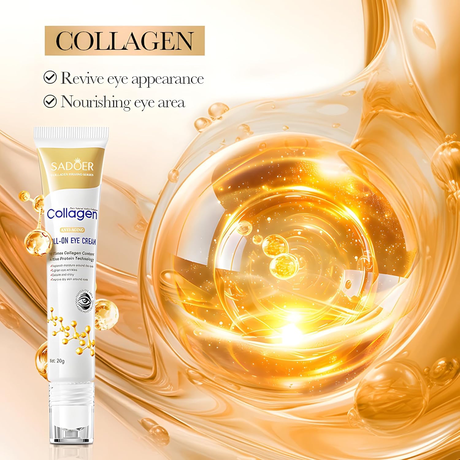 Age Correcting Eye Cream, Anti-Aging Hyaluronic Acid, Collagen & Caffeine Reduce Wrinkles, Dark Circles & Under Eye Puffiness, Lift, Firm & Brighten Eyes, Ice Roller For Under Eye Bags And Puffy Eyes - Image 4