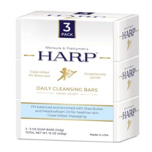 HARP pH-Balanced Body Wash Bar - Exceptionally Gentle For Dry or Sensitive Skin + Shea Butter-Borage oil- Meadowfoam | Non-Comedogenic | Soap-Free, Lye-Free. FRESH SPORT FRAGRANCE