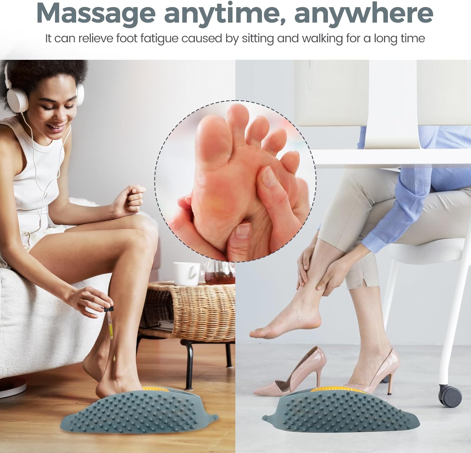 Lu-lala Shower Foot Scrubber - Portable Manual Foot Massager Cleaner Care for Soothe Feet Neuropathy Achy, Improve Foot Circulation - Wet and Dry use, Fits Plus Size Feet (Gray-Orange) - Image 6