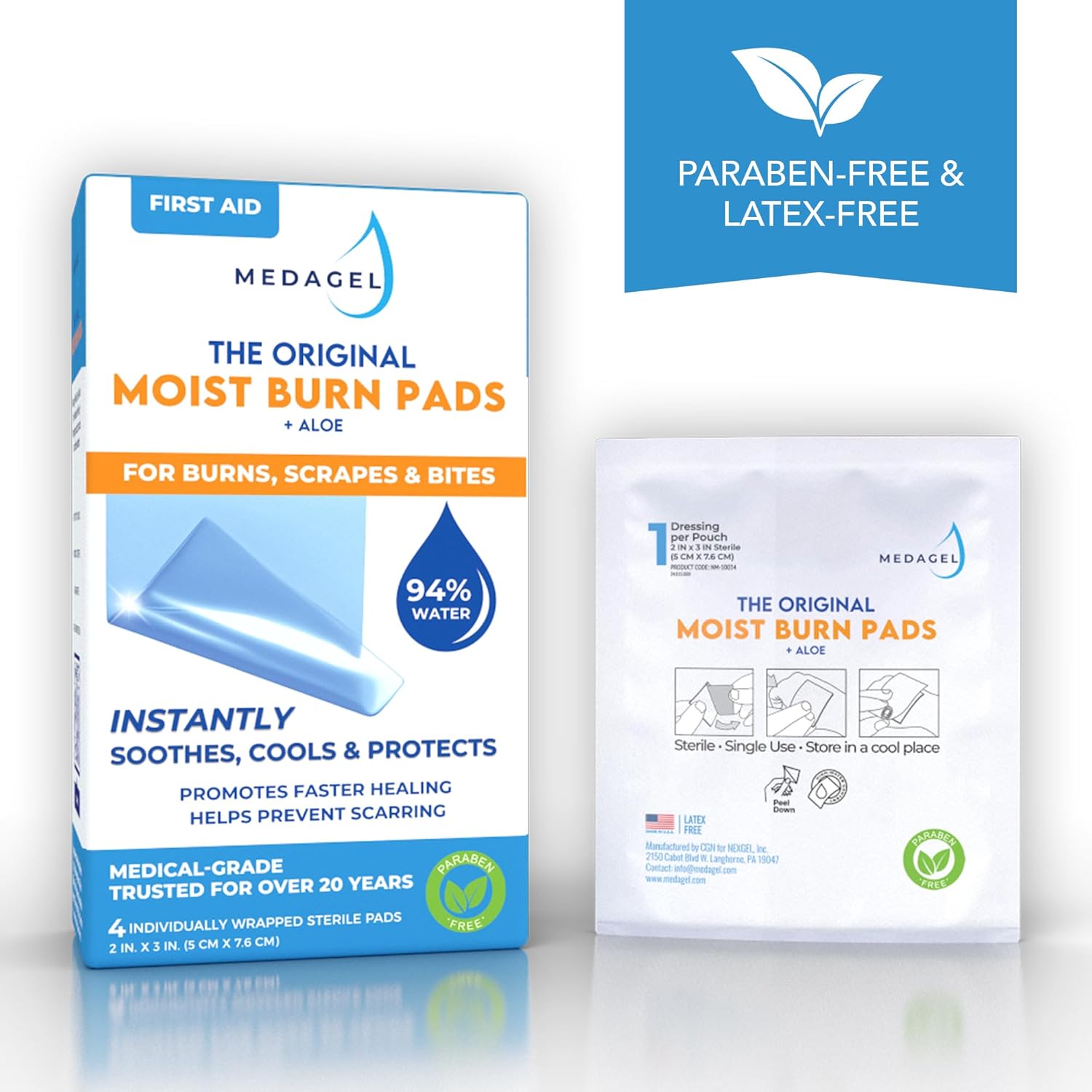 The Original Moist Burn Pad - Hydrogel Healing Pads, Soothing & Moist Skin Care Patch for Burns & Wounds, 2” x 3” Dressing - Image 7