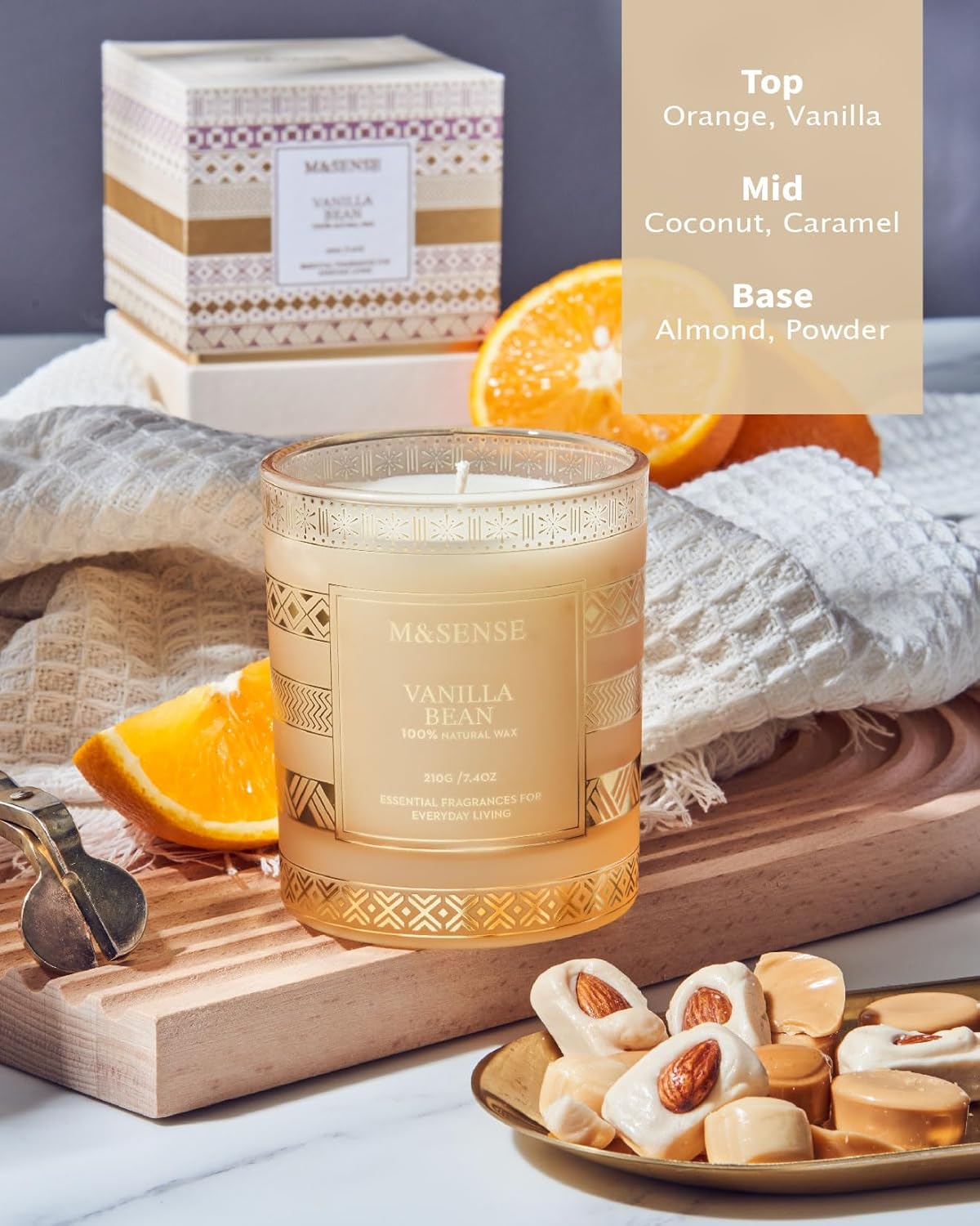 M&SENSE Vanilla Bean Soy Candle Set 7.4oz 45 Hour Burn Time Home Gift - Image 2