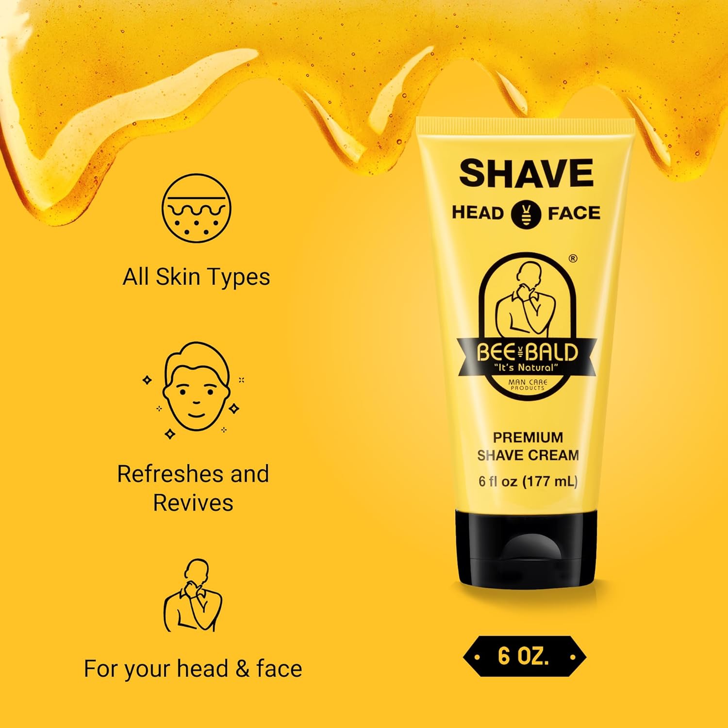 Bee Bald 3-Pack with SHAVE Premium Shaving Cream, HEAL Post-Shave Healing Balm, CLEAN Hydrating Facial Cleanser - Image 5