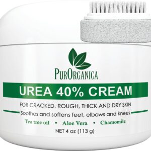 Urea 40% Foot Cream - Made in USA - Callus Remover - Moisturizes & Rehydrates Thick, Cracked, Rough, Dead & Dry Skin - For Feet, Elbows and Hands - With Pumice Stone and Brush