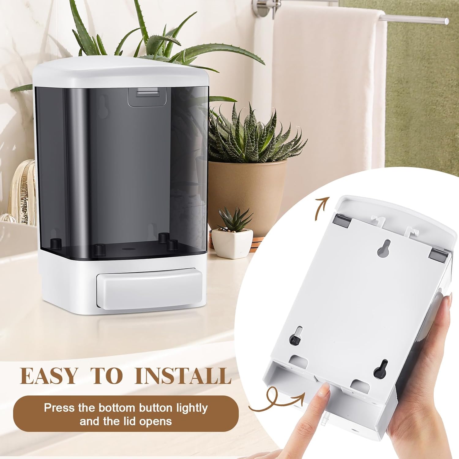 Hushee Wall Manual Soap Dispenser 33. 8oz/1000ml Plastic Refillable Hand Soap Dispenser Household Commercial for Liquid Containers Kitchen Hotel Restaurant Bathroom Shower Shampoo Gel(Black) - Image 3