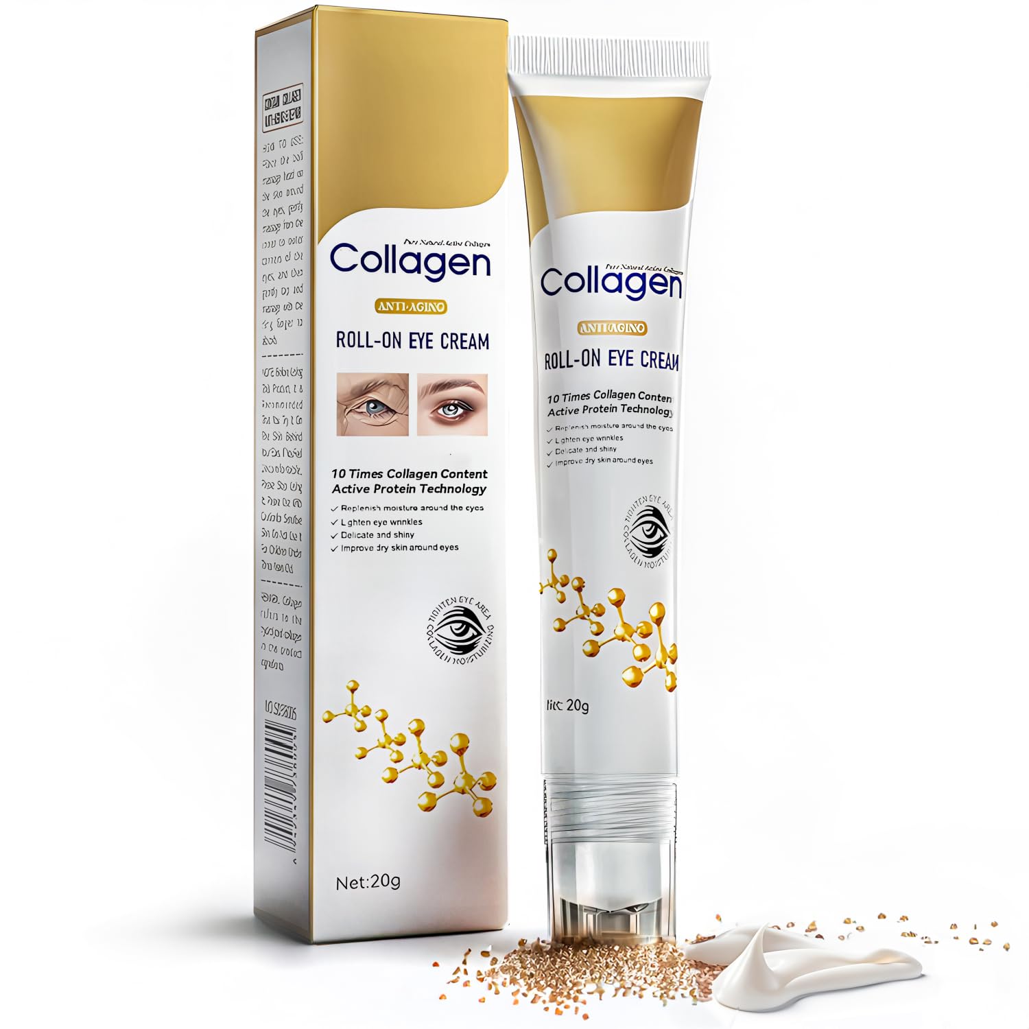 Age Correcting Eye Cream, Anti-Aging Hyaluronic Acid, Collagen & Caffeine Reduce Wrinkles, Dark Circles & Under Eye Puffiness, Lift, Firm & Brighten Eyes, Ice Roller For Under Eye Bags And Puffy Eyes