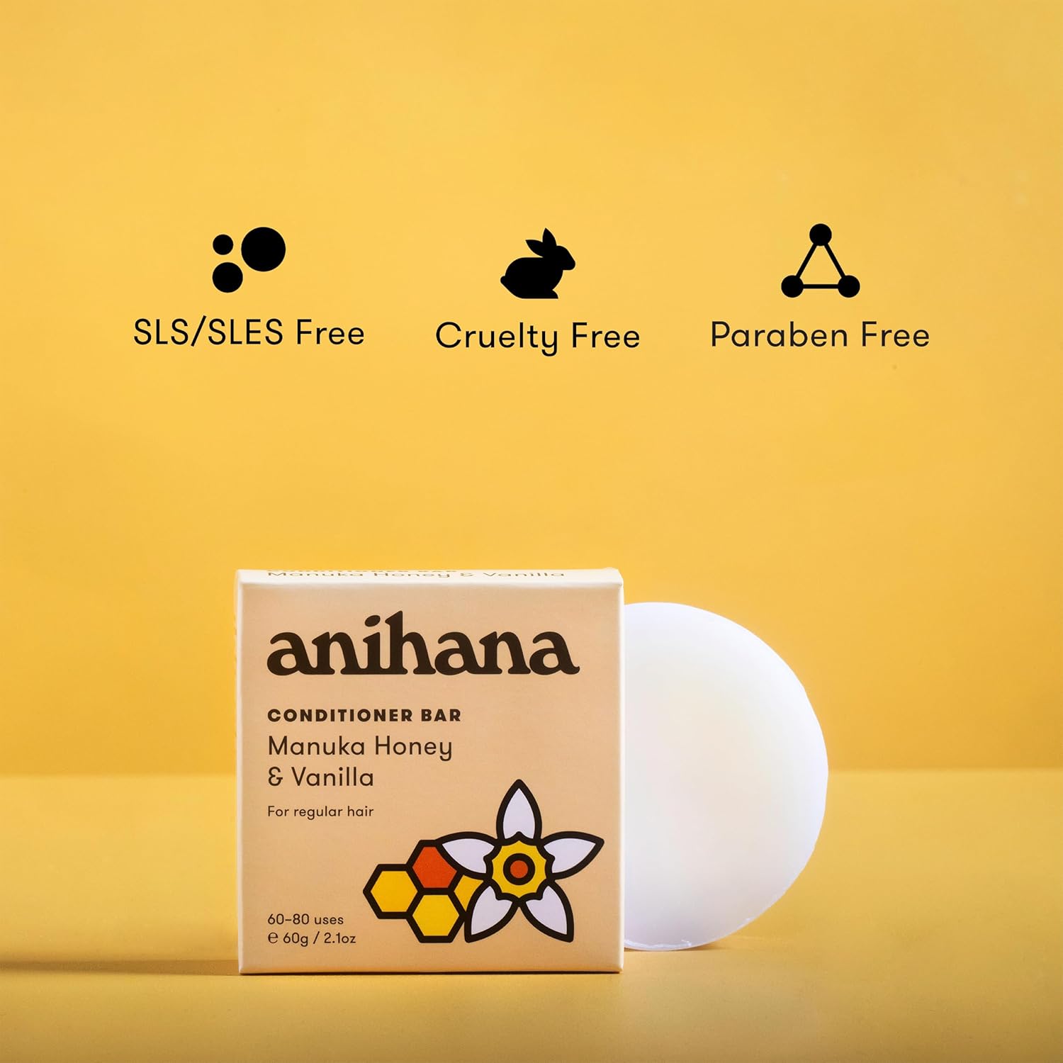 ANIHANA Conditioner Bar for Regular Normal Hair Clean Purifying Natural Healthy Look and Shine Paraben Free Manuka Honey and Vanilla 2.1 oz - Image 3