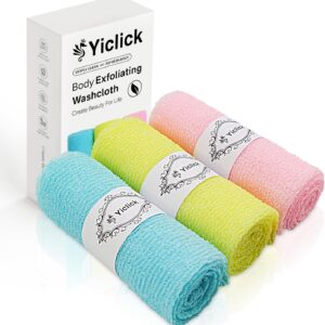 Yiclick Exfoliating Washcloth Towel [3 Pack], Japanese Exfoliating Bath Wash Cloth for Body Exfoliation, Korean Back Scrubber Washer for Shower, African Net Sponge Brush Loofah Exfoliator (Colors)